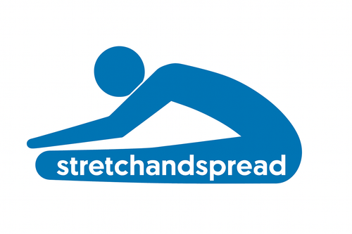 Blue stretching figure with white stretchandspread text